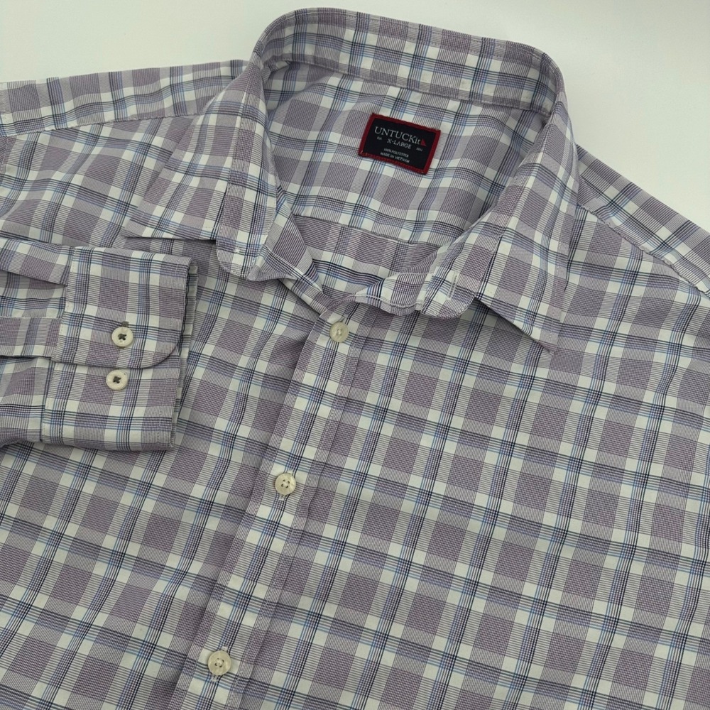 UNTUCKit Passetto Mens XL Purple Blue Plaid Button Down Shirt 41073 Regular Fit